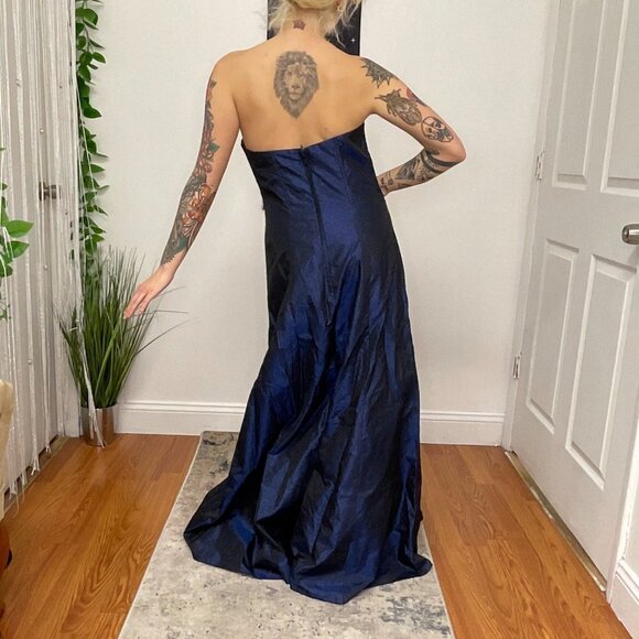 Y2K Gunne Sax Shimmer Strapless Maxi Evening Dress Back Zip Size 9 Blue - Picture 5 of 5